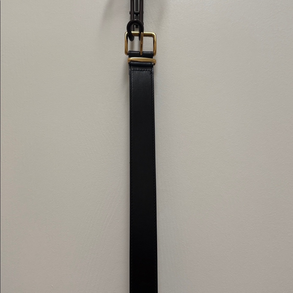 Aritzia Black Leather Belt with Gold-Tone Buckle XL